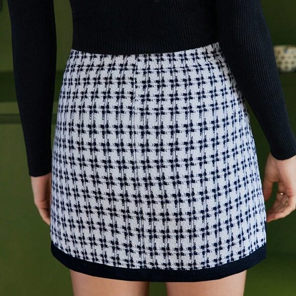 Black & White Boho Womens Allover Pattern Button Detail Contrast Piping Skirt - Picture 2 of 5